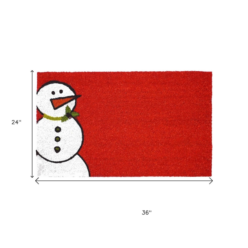 HomeRoots 24" X 36" Red White And Black Christmas Snowman Outdoor Coir Door Mat - 24.00' X '36.00