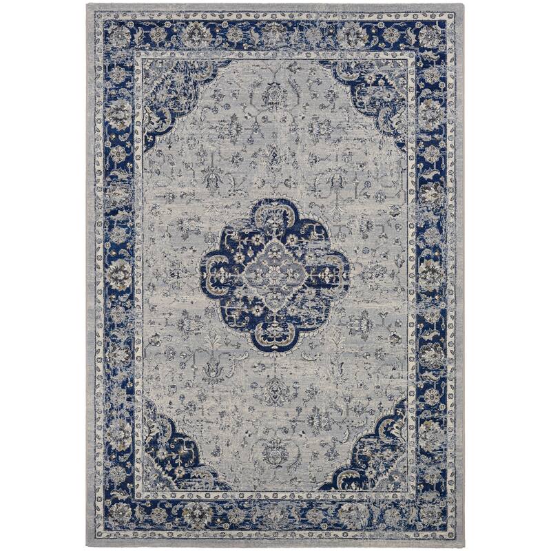 Serai Center Medallion Area Rug - 6'6" x 9'6" - Navy/Grey