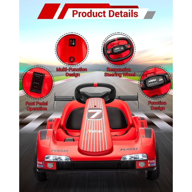 Kids Electric Go Kart, 6V Ride-On Racer Car Toy for Kids Best Gift