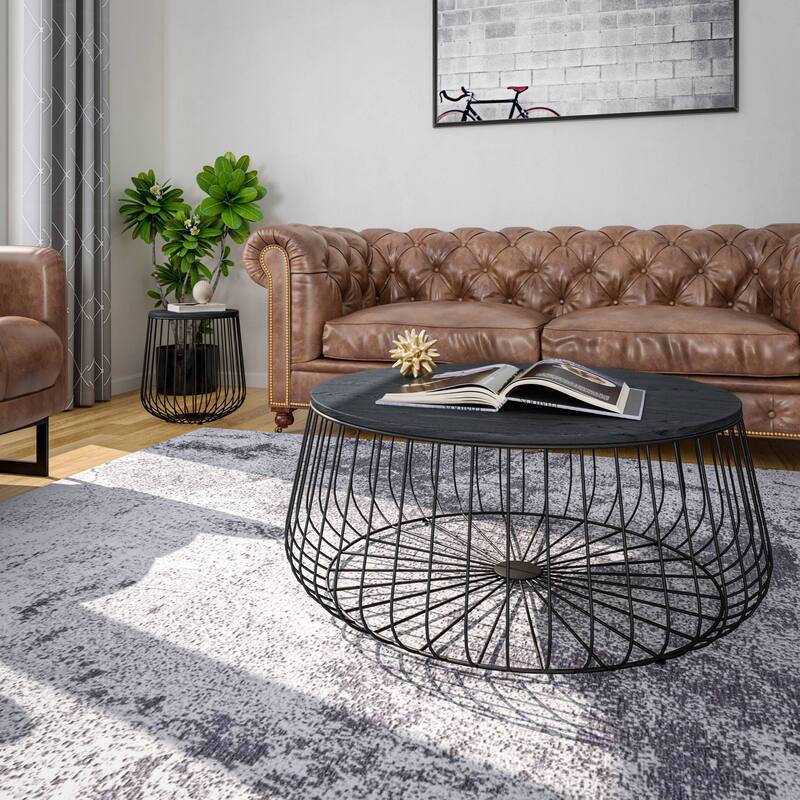 LeisureMod Runswick Modern Round Center Coffee Table - Mid Century Accent Side End Table for Home Office Living Room Bedroom