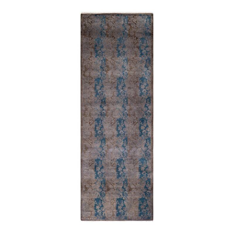 Overton Hand Knotted Wool Vintage Inspired Modern Contemporary Overdyed Brown Runner Rug - 2' 8" x 7' 10"