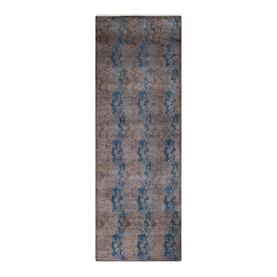 Overton Hand Knotted Wool Vintage Inspired Modern Contemporary Overdyed Brown Runner Rug - 2' 8" x 7' 10"