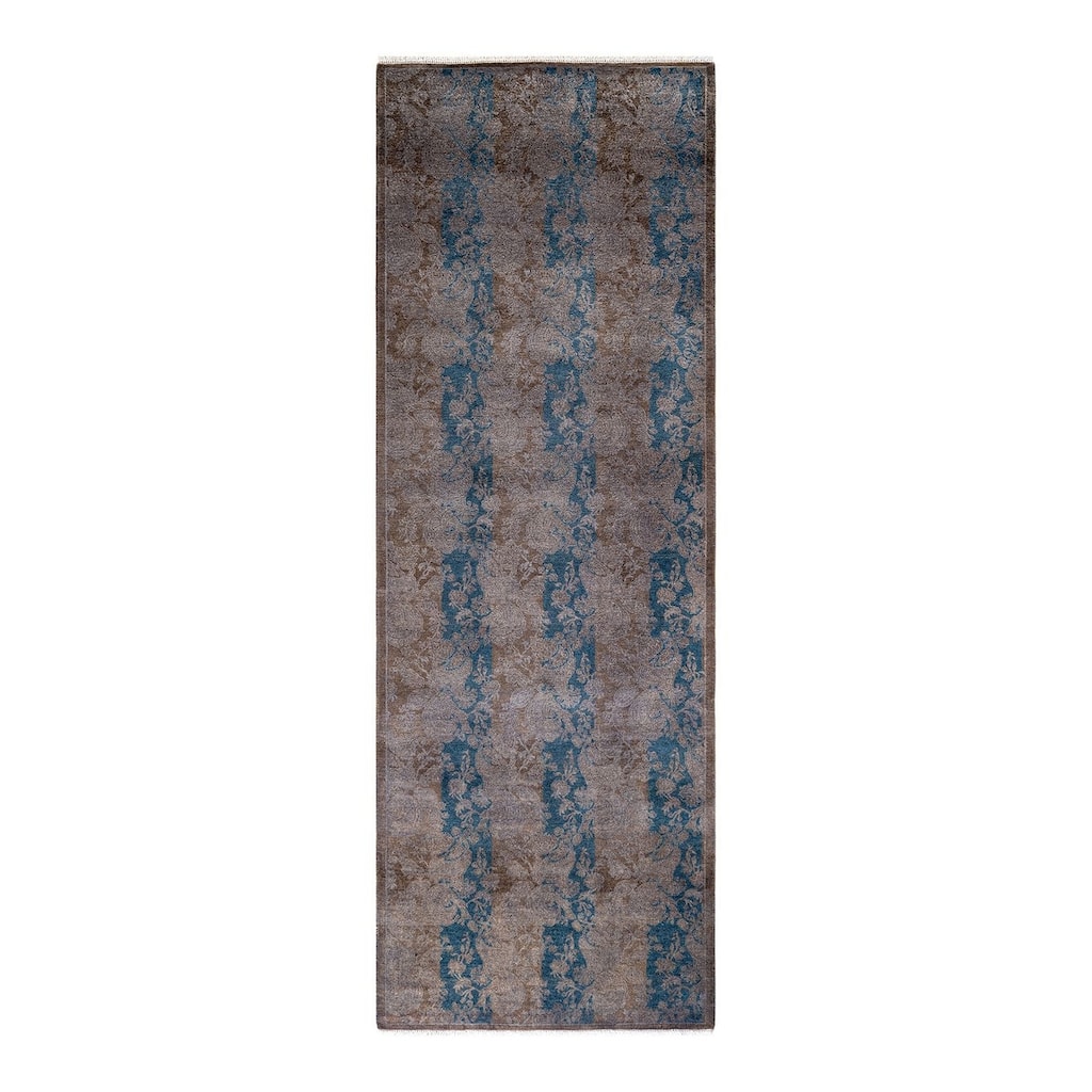 Overton Hand Knotted Wool Vintage Inspired Modern Contemporary Overdyed Brown Runner Rug - 2' 8" x 7' 10"