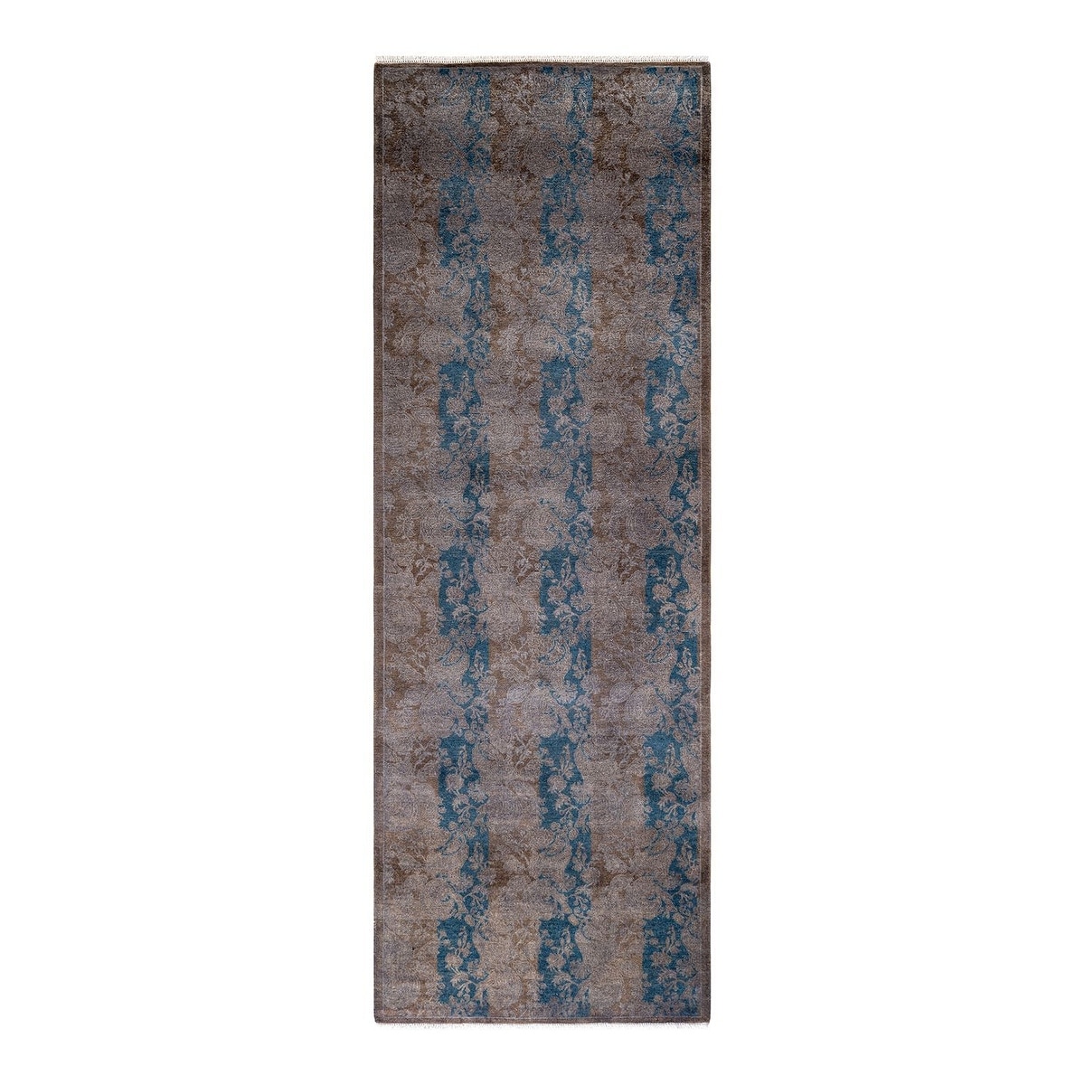 Overton Hand Knotted Wool Vintage Inspired Modern Contemporary Overdyed Brown Runner Rug - 2' 8" x 7' 10"