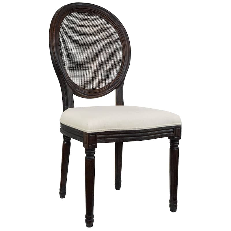 French Chic Vintage Style Dining Side Chair With Upholstered Linen Welted Fabric And Elegant Natural Rustic Wood Frame