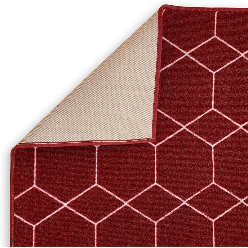 Custom Size Hexagon Red 26 Inch Wide Non-Slip Stair Runner Rug