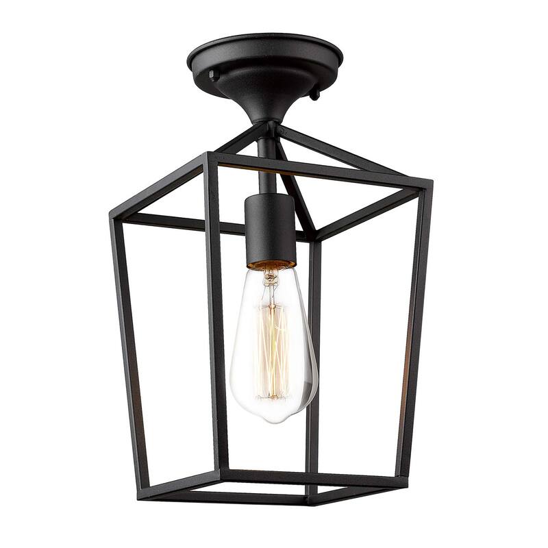 Black Metal 12.9" Caged Semi Flush Mount Ceiling Lighting - 1-Light - Black