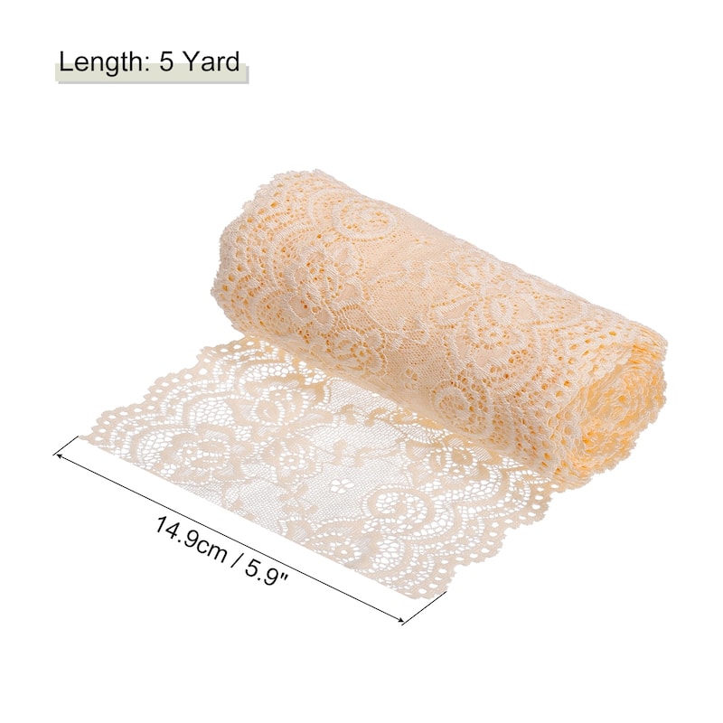 6 Inch Wide 5 Yard Lace Ribbon Floral Pattern Lace Trim Ribbon - Beige