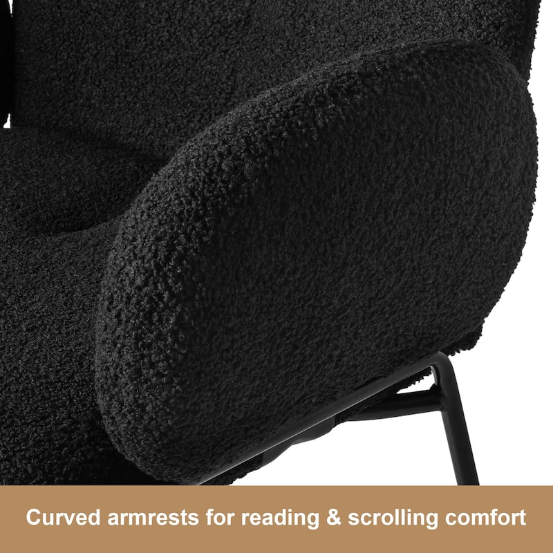 Modern Upholstered Boucle Dining Chair with Armrests