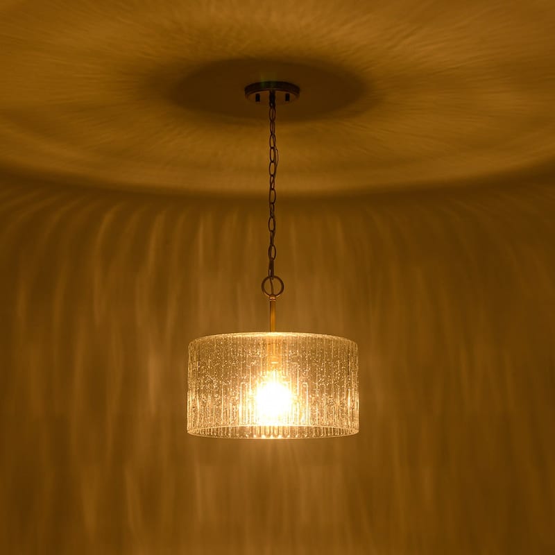 1-Light Clear Embossed Seeded Glass Drum Semi Flush Mount / Pendant