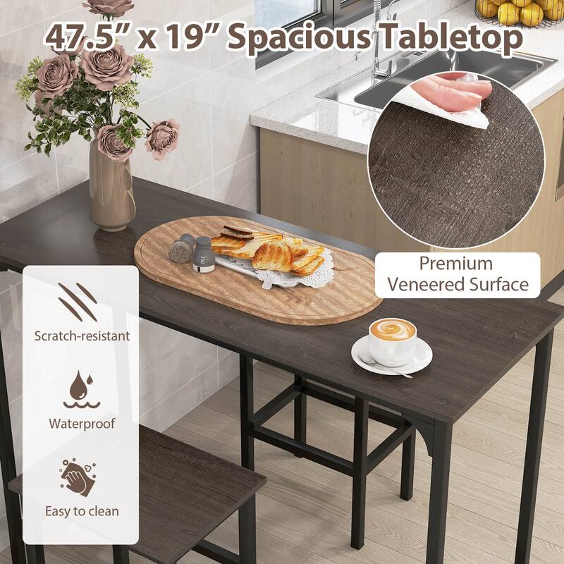 Costway 3 PCS Counter Height Table Set with Footrests Rectangular Pub