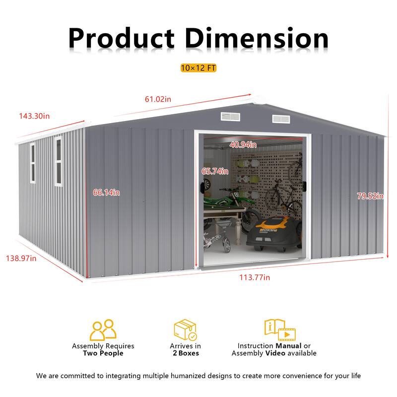 10*12ft 0.25mm Steel Plate, Surface Protective Film, Two Daylight Windows, Two Colors Can Be Freely Selected Storage Sheds