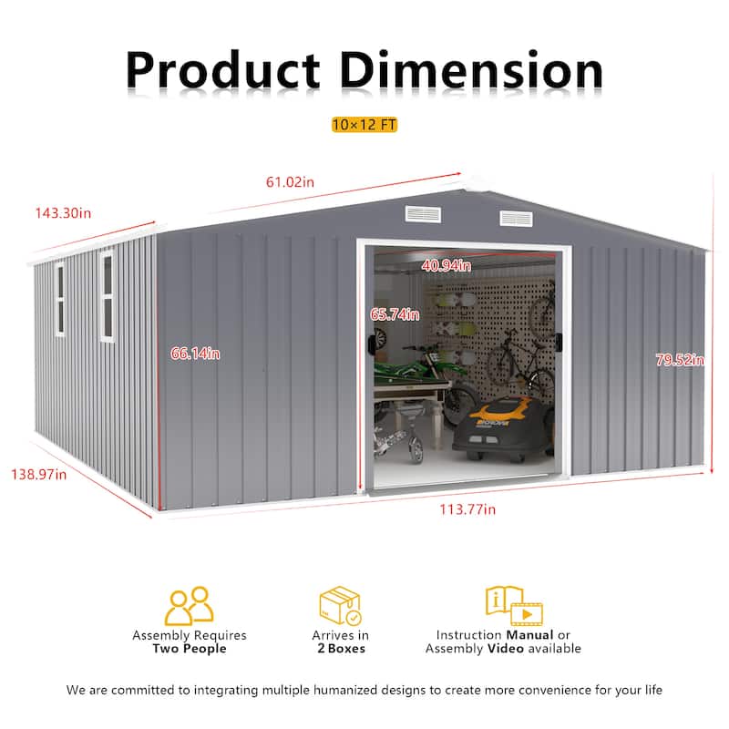 10*12ft Metal Storage Sheds with Two Windows,Door