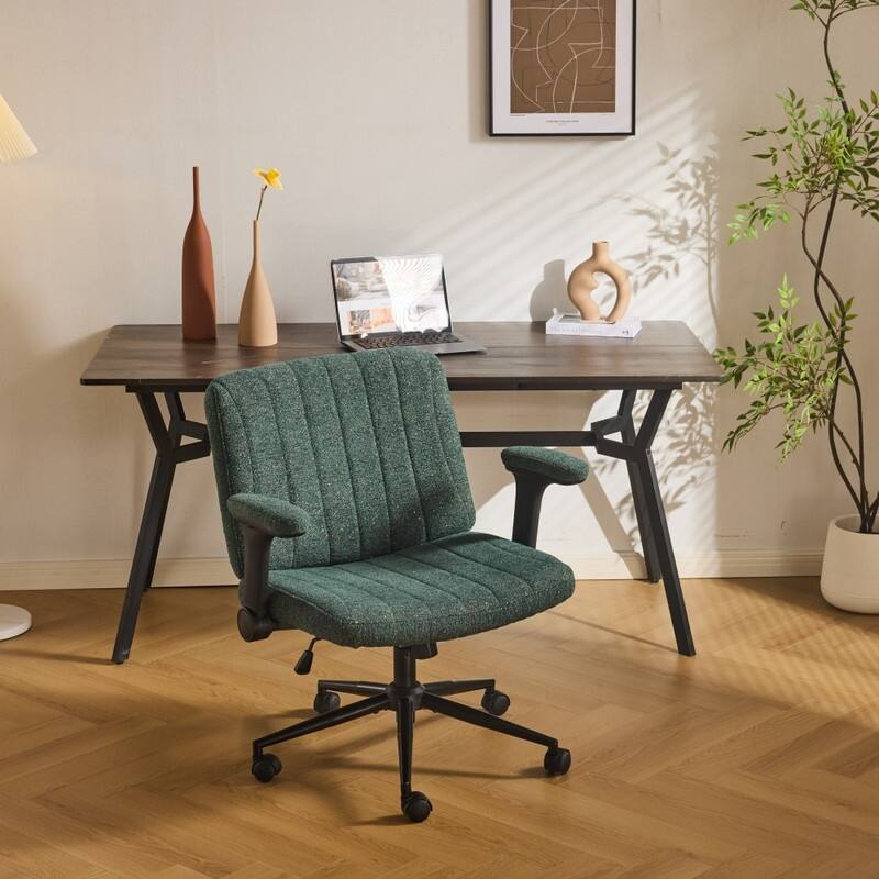 Speckled Chenille Swivel Chair With Flip-Up Arms For Cross-Legged