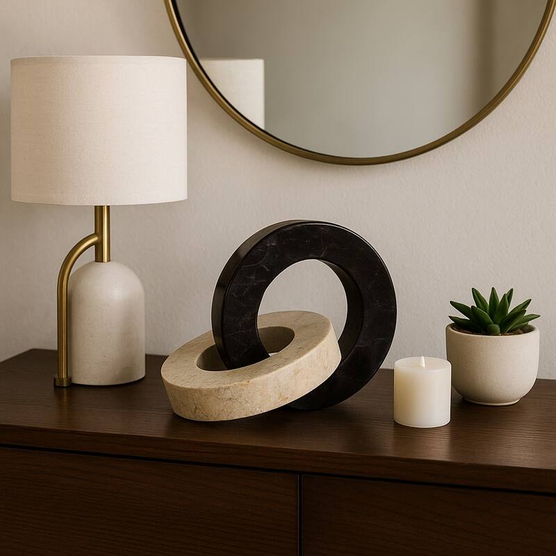 Stone Marble Decorative Object Modern Ring Design for Home - 7" Ivory - 10" x 7" x 7"