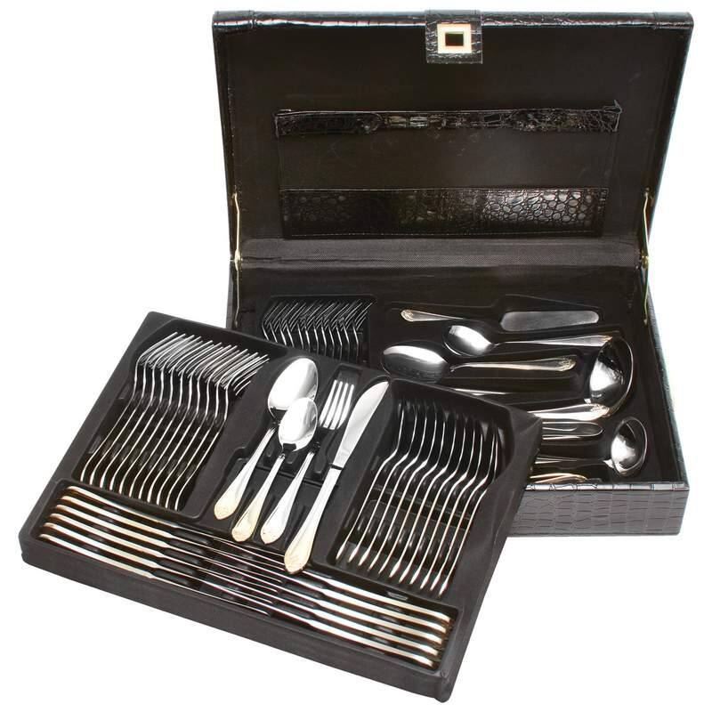 Sterlingcraft Heavy-Gauge Stainless Steel 72pc Flatware and Hostess Set with Gold Trim