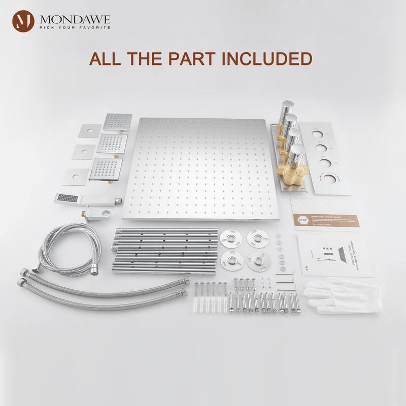 20 Inch 3 Functions Flush Ceiling Mounted Thermostatic Shower System