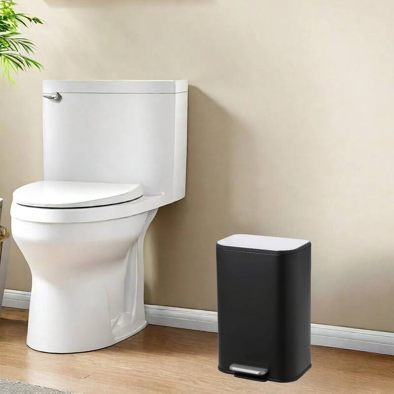3.2 Gallon Bathroom Trash Can with Lid, 12L Stainless Steel Small Step Waste Bin - Black