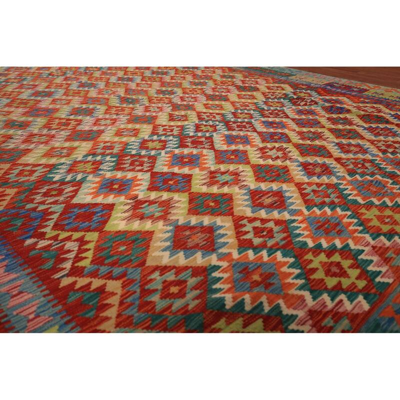 South Western Kilim Area Rug Hand-Woven Oriental Wool Carpet - 10'0" x 12'9"