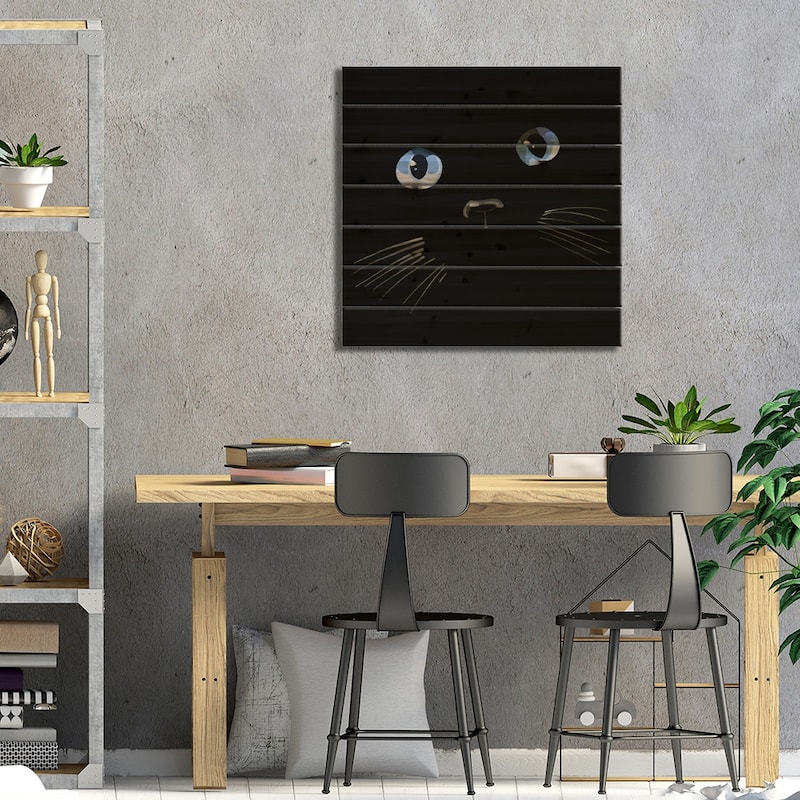 Black Cat Blue Eyes Print On Wood by Thomas Little - Multi-Color