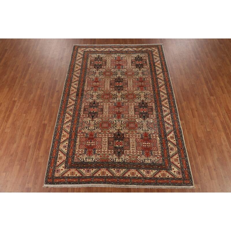Geometric Anatolian Oriental Vintage Area Rug Hand-Knotted Wool Carpet - 6'9" X 10'0"