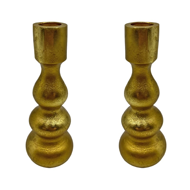 7 Inch Decorative Handmade Aluminum Modern Candle holder Set of 2 - 2.5 x 2.5 x 7 in - Gold