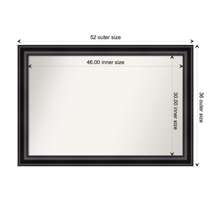 Grand Black Framed Non-Beveled Custom Wall Mirror, Bathroom Vanity Mirror - Outer Size: 51.75 x 35.75