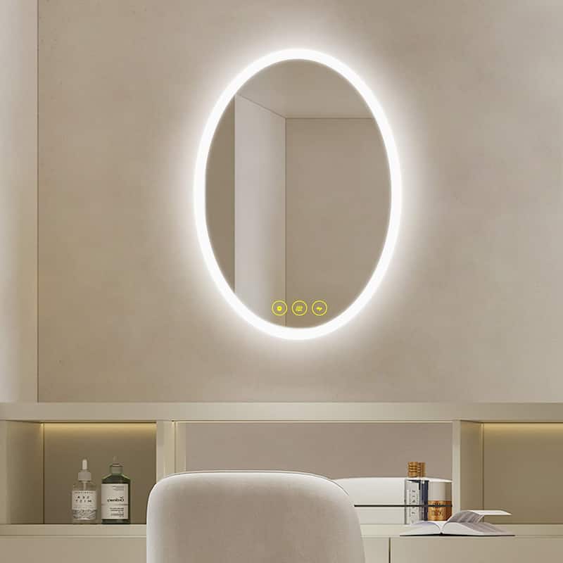 LuminaMirror 24x32" Oval Frameless LED Anti-Fog Dimmable Bathroom Vanity Mirror - Clear - 24x34"