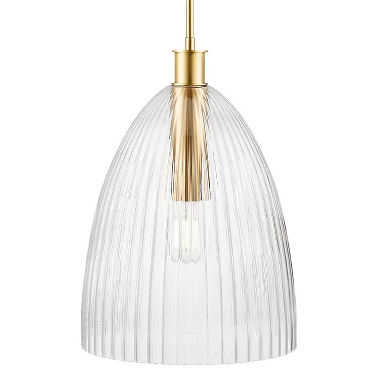 Bellevue SHP40099 14" Wide Pendant with Clear Pleated Glass Shade - Natural Brass