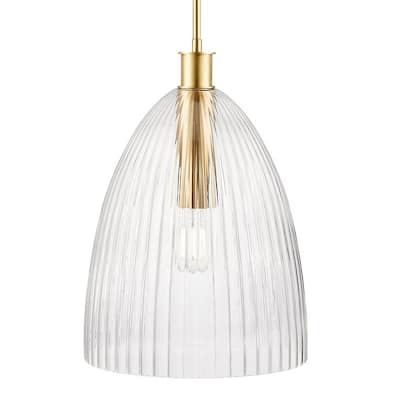 Bellevue SHP40099 14" Wide Pendant with Clear Pleated Glass Shade