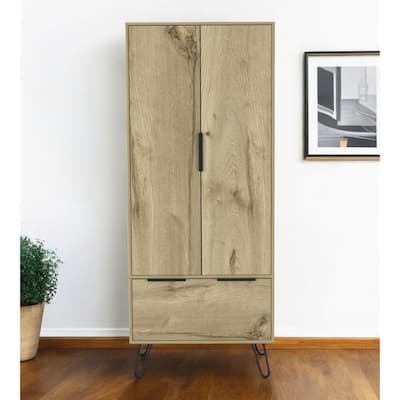 HomeRoots 74" Oak Wood Two Door Single Drawer Combo Dresser