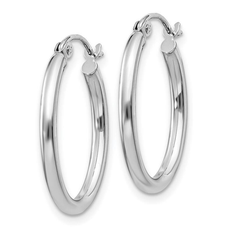 Curata 14k White Gold Polished 19x2mm Oval Tube Hoop Earrings