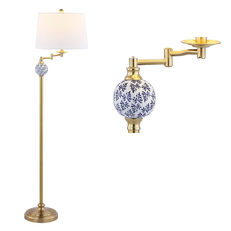 Pineapple 61.5" Classic Iron LED Floor Lamp, Transitional Gold with Blue and White by JONATHAN Y