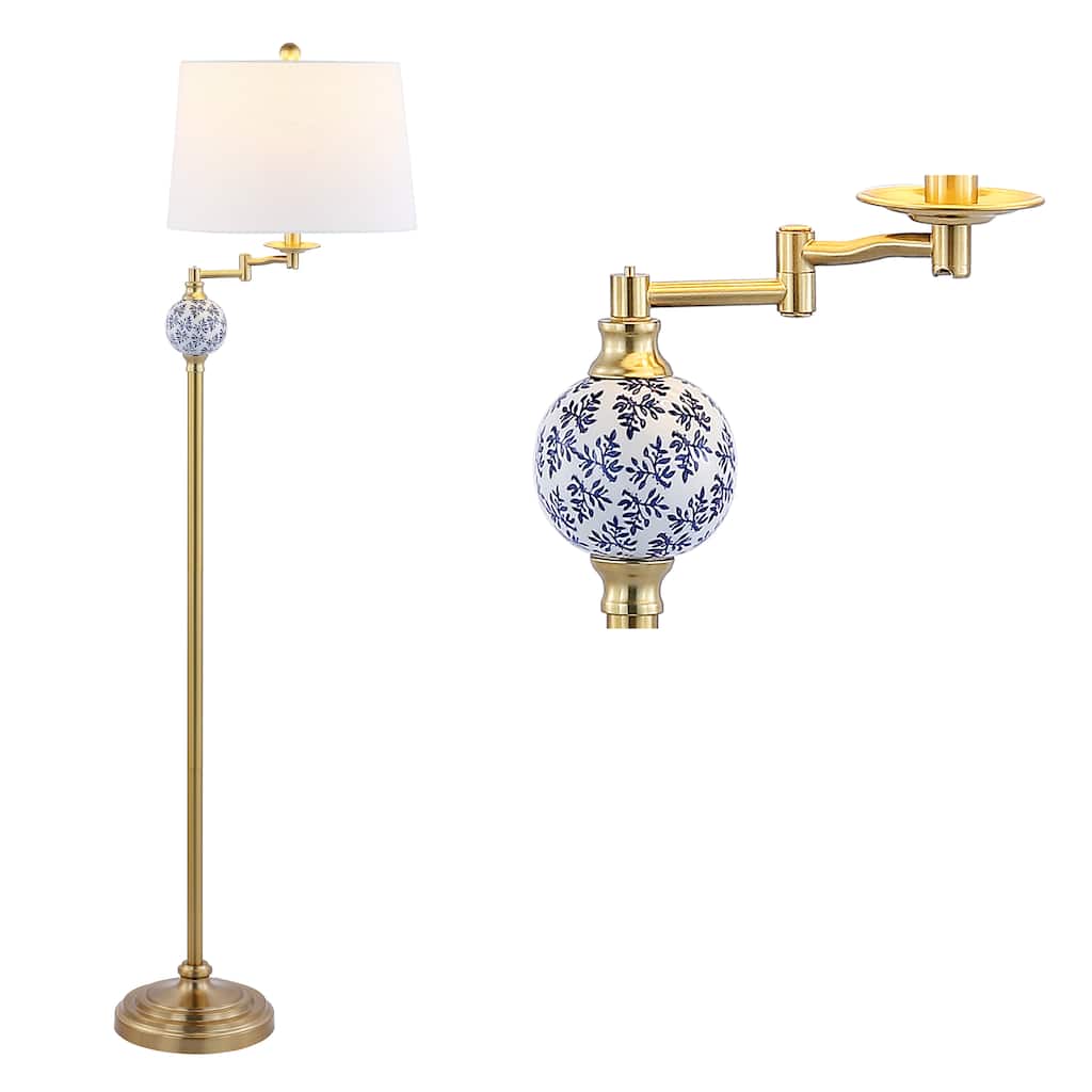 Pineapple 61.5" Classic Iron LED Floor Lamp, Transitional Gold with Blue and White by JONATHAN Y