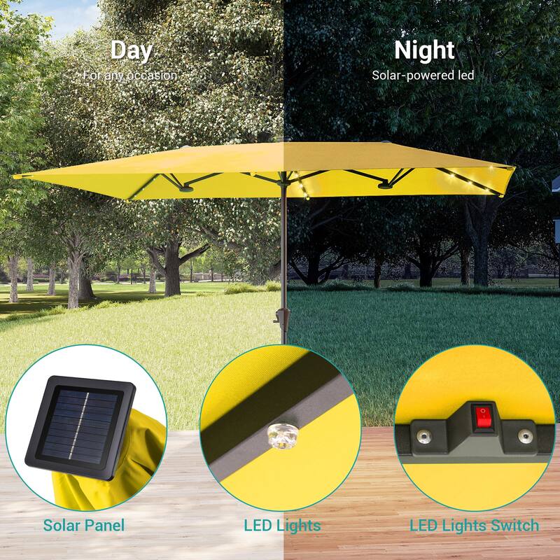 BONOSUKI 11x7/10x6.5ft Solar LED Double-Sided Patio Umbrella with Large Canopy Outdoor Table Umbrella