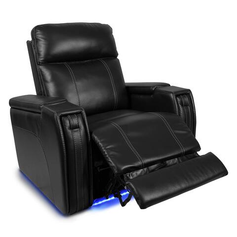Valencia Lucca Top Grain 11000 Nappa Leather Power Recliner Power Lumbar Support Headrest LED Lighting(Single Seat, Black)