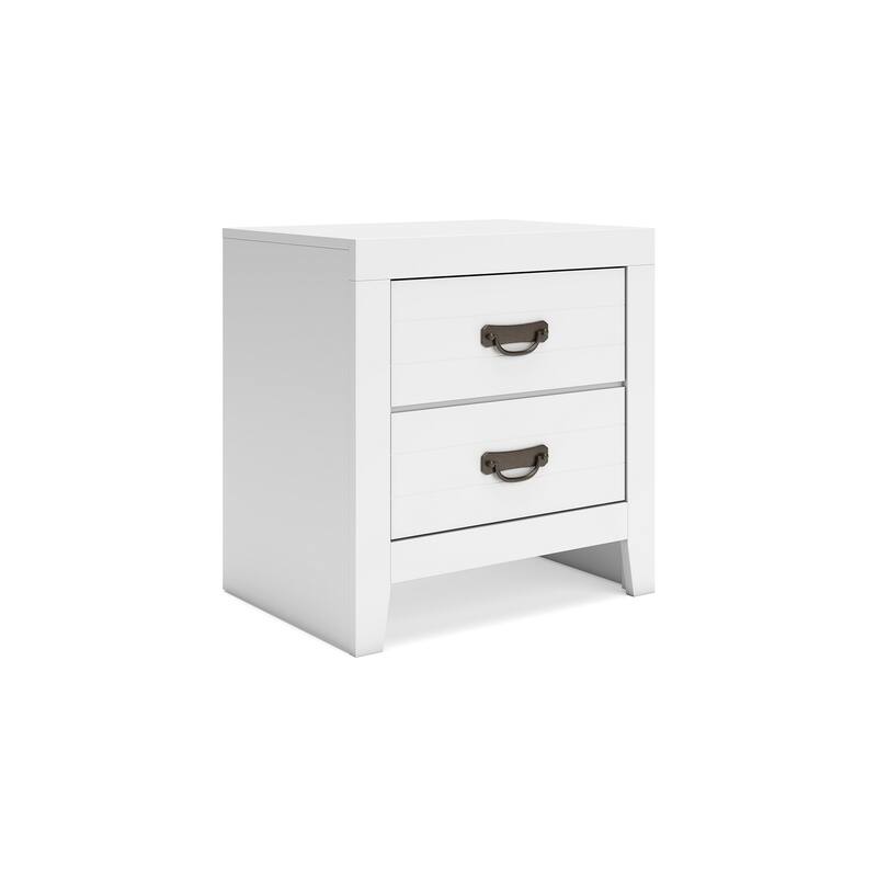 Feo Bedside Nightstand, 2 Drawers, White Okoume Finish, Solid Hardwood