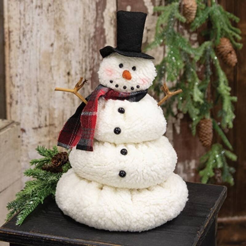 Sherpa Melting Snowman with Top Hat and Plaid Scarf Christmas - 8" x 8" x 12"