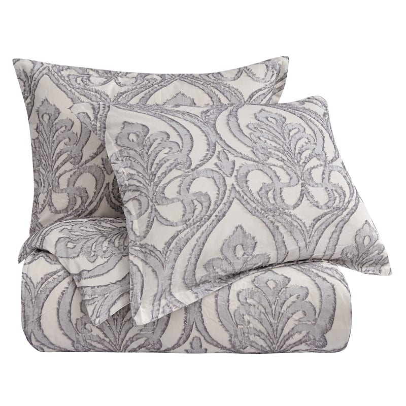 HiEnd Accents Nicole Damask Duvet Cover Set, 3PC