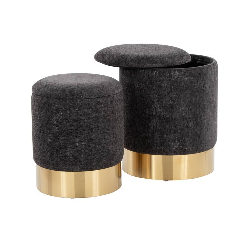 Marla Contemporary Nesting Ottoman Set in Gold Metal and Plush Fabric by LumiSource