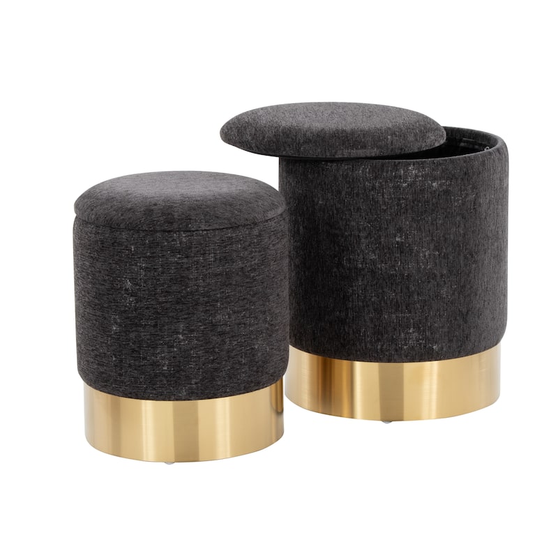 Silver Orchid Corday Contemporary Nesting Ottoman Set - Black Fabric
