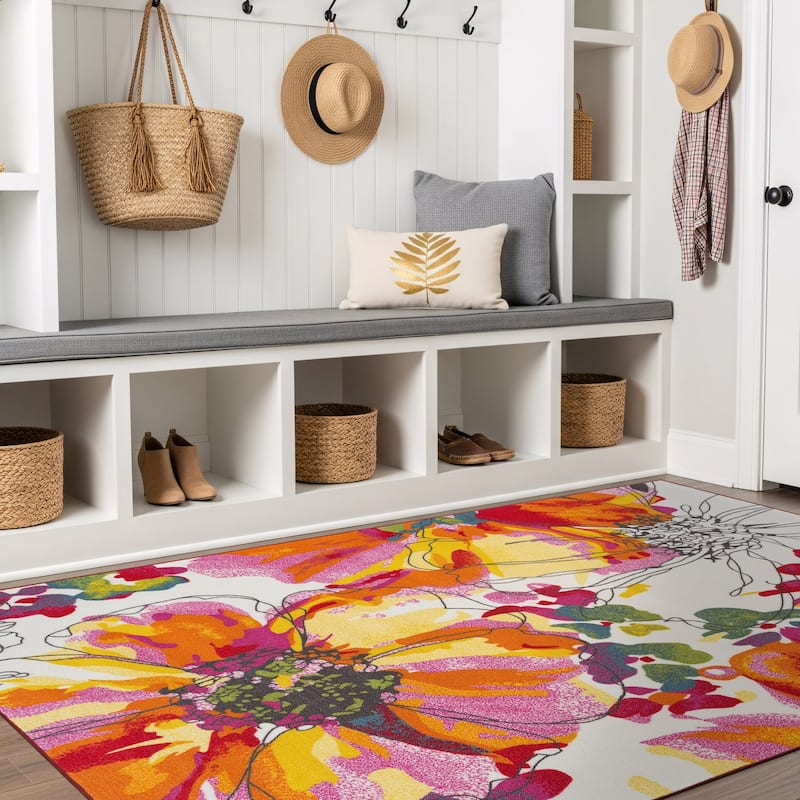World Rug Gallery Modern Bright Flowers Non-Slip Area Rug Multi