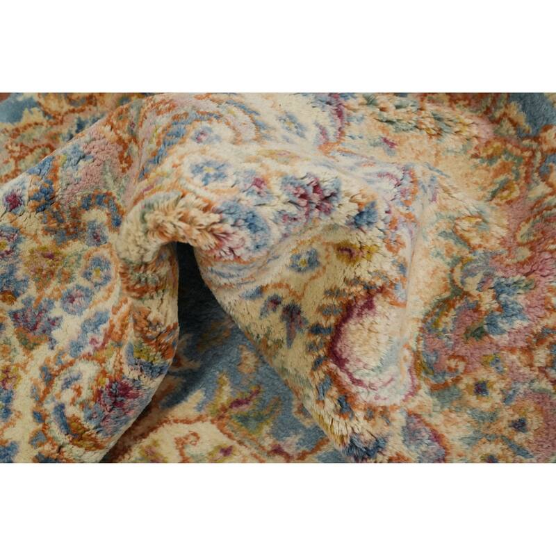 Hand Knotted Oriental 100% Wool Carpet Traditional Floral Navy Blue & Blues Kerman Area Rug - 15' 6'' X 9' 10''
