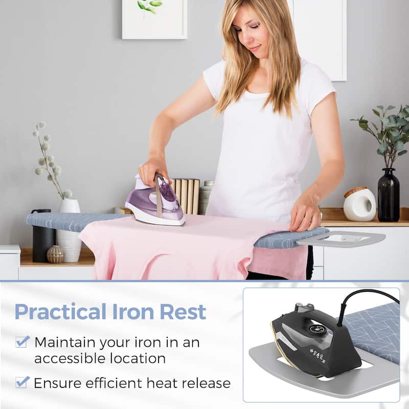 Grey Folding Adjustable Ironing Board with Heat Resistant Cover and Carbon Steel Frame - 48" x 13.5" x 26"-32"