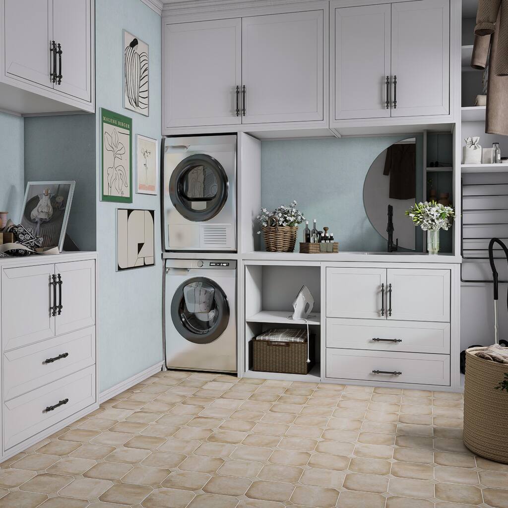 Merola Tile Laverton Octagon Beige with Taco Beige 7-7/8" x 7-7/8" Porcelain Floor and Wall Tile