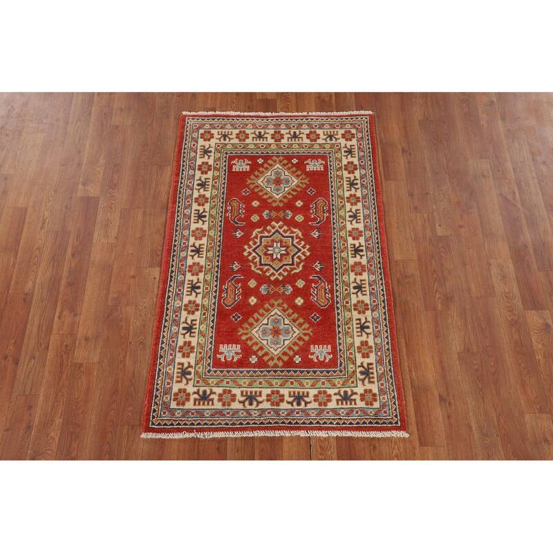 Kazak Accent Rug Hand-Knotted Traditional Orange Wool Carpet - 2'8" x 4'2"