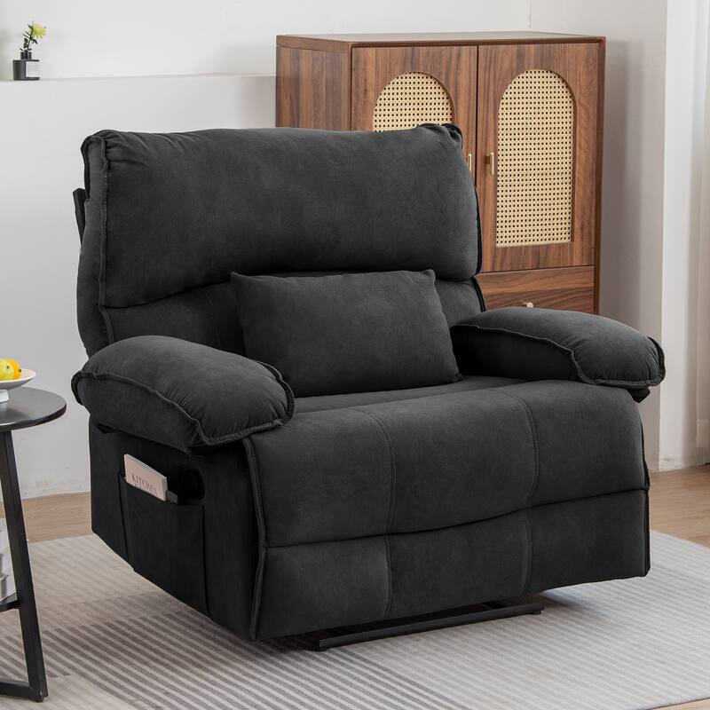 Grey Extra Wide Recliner with Heated Pillow & Fleece Upholstery