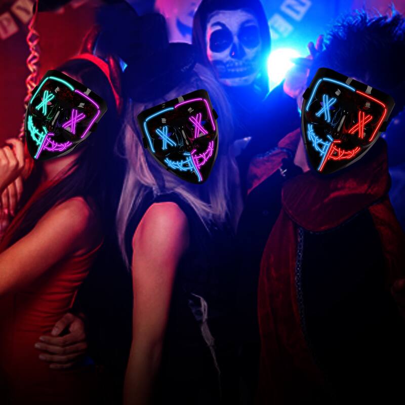 Halloween Scary Mask LED Mask LED Purge Mask [3PACK] LED Light Up Mask EL Wire Light Up