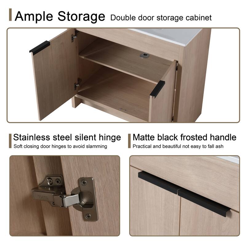 Malwee 24"/30"/36" FreeStanding Bathroom Vanity, Floor Stand Bathroom Vanity with Sink,Soft Close Door and Adjustable shelf
