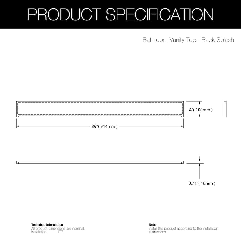 36 in. Engineered Marble Backsplash For Cabinet Vanity
